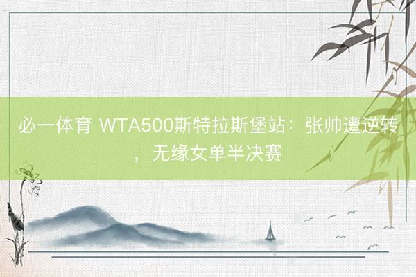 必一体育 WTA500斯特拉斯堡站：张帅遭逆转，无缘女单半决赛