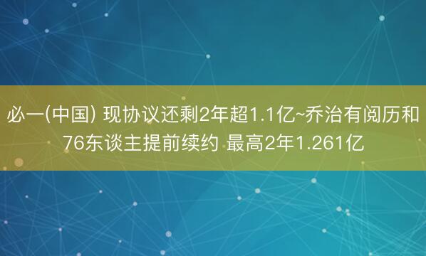 必一(中国) 现协议还剩2年超1.1亿~乔治有阅历和76东谈主提前续约 最高2年1.261亿