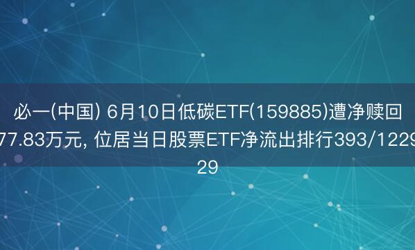 必一(中国) 6月10日低碳ETF(159885)遭净赎回77.83万元, 位居当日股票ETF净流出排行393/1229