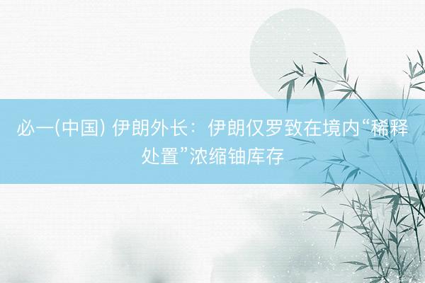 必一(中国) 伊朗外长：伊朗仅罗致在境内“稀释处置”浓缩铀库存