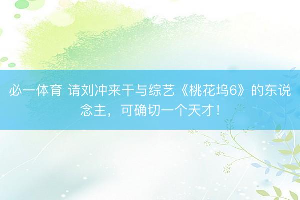 必一体育 请刘冲来干与综艺《桃花坞6》的东说念主,可确切一个天才!